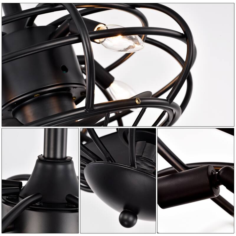 Cage Style Ceiling Fan Light with 3 Blades and Remote Control, Adjustable Fan Speed for Bedroom and Living Room