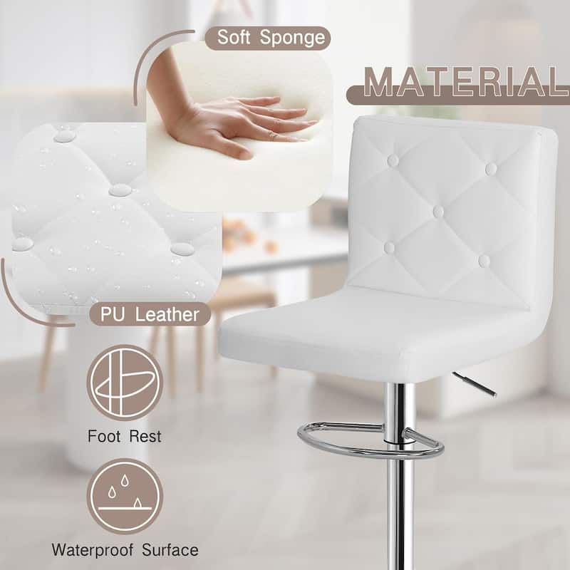 Javlergo 4 Pack 360° Swivel Bar Stools Adjustable PU Leather Stools with Diamond Tufted Back Curved Footrest