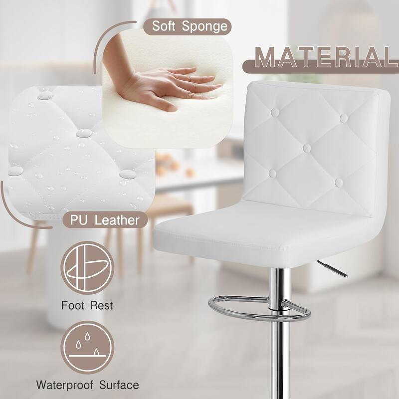 VECELO Bar Stools Set of 2 Armless Adjustable Swivel Modern PU Leather Button Barstools Four Colors are Available