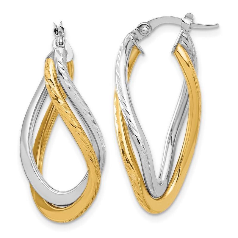 Curata 10k Two Tone Gold Polished and Diamond cut Twist Hoop Earrings - 28.95x14.84mm