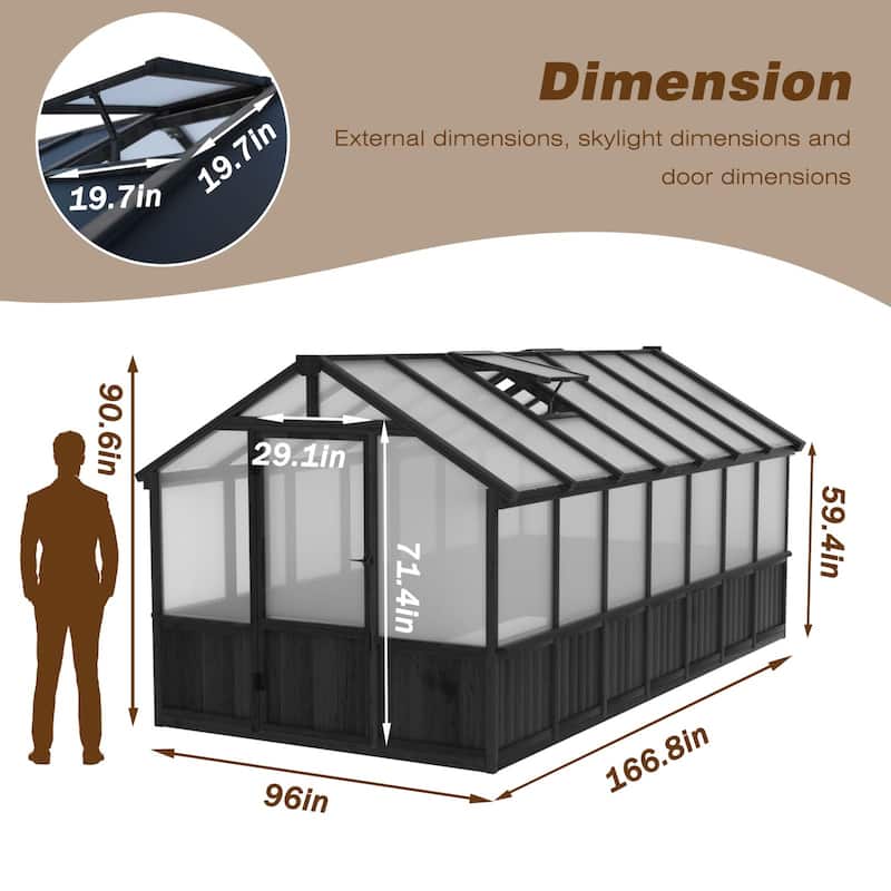 VEIKOUS Walk-in Wooden Greenhouse for Outside, Garden and Backyard, Black Greenhouse