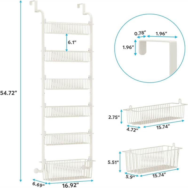 4 Baskets Over the Door Pantry Organizer Rack