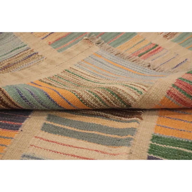 Hand Woven Oriental 100% Wool Carpet Southwestern Modern Multi-Colored Kilim Area Rug - 5' 11'' X 4' 1''