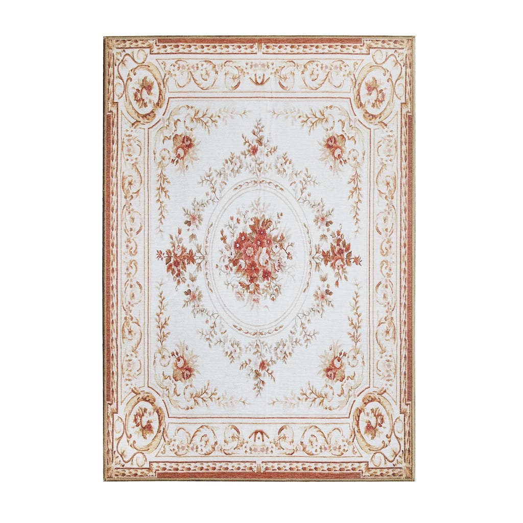 My Magic Carpet Aubusson Beige Machine Washable Rug