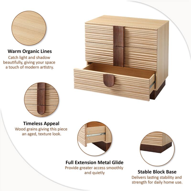 COZAYH Modern Farmhouse Dresser with Grooved Front Design, Spacious Rustic Bedside Chest for Bedroom Light Natural Wood Finish