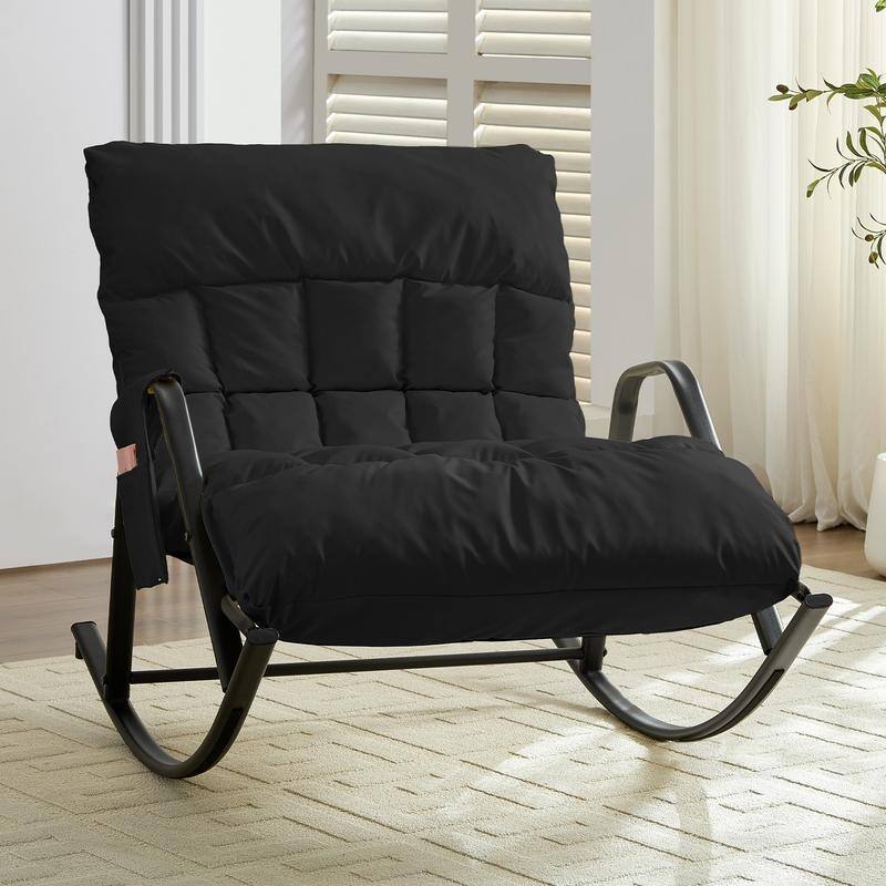 Mixoy Adjustable Widen Rocking Chair,Modern Lounge Nursery with Iron Frame - Black