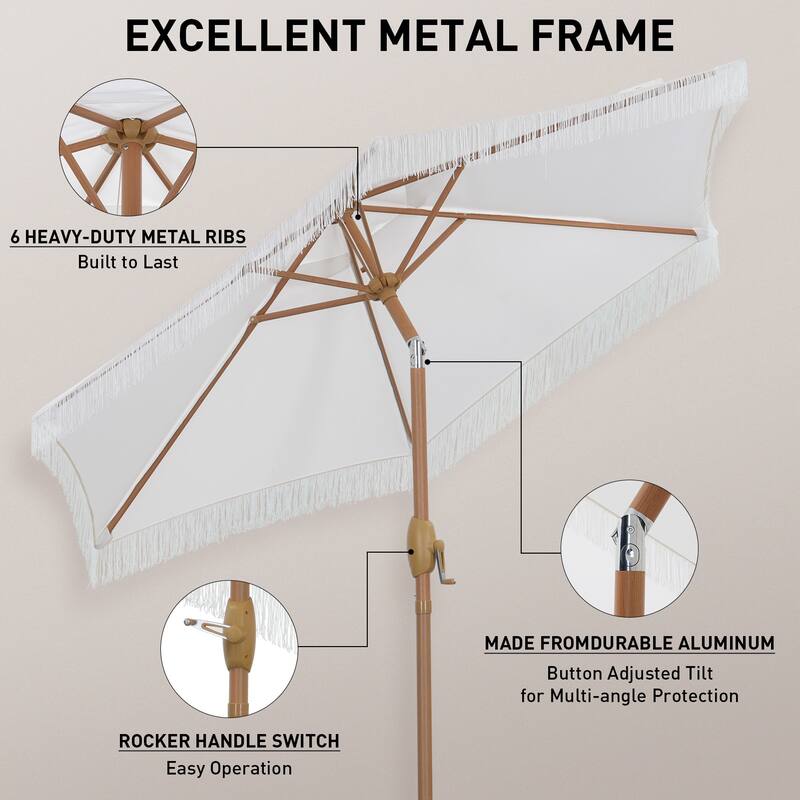 Autlaycil 7.5 ft Outdoor Umbrella Patio with Fringe.
