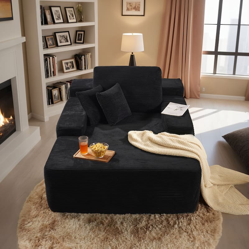 HOOOWOOO Modern Upgraded Fabric Sofa Chaise Lounge - Corduroy-Black
