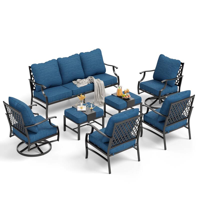 MAISON ARTS 6/7-Piece Patio Conversation Sets, Sofa Set with 2/4 x Single Chairs, 1 x 3-seater Sofa and Coffee Table/Ottomans