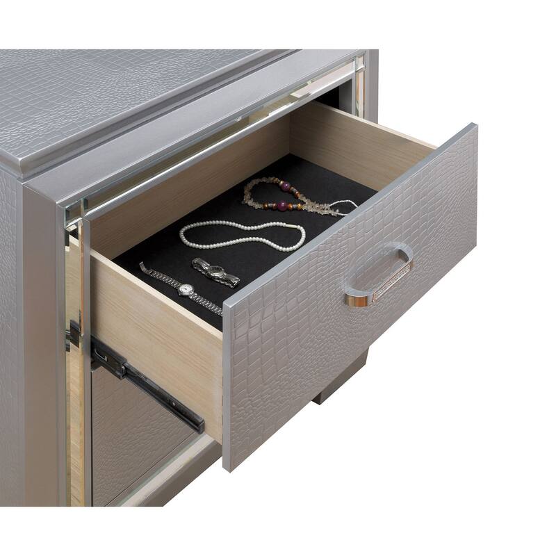 1pc Nightstand Silver Bedside Table LED Light
