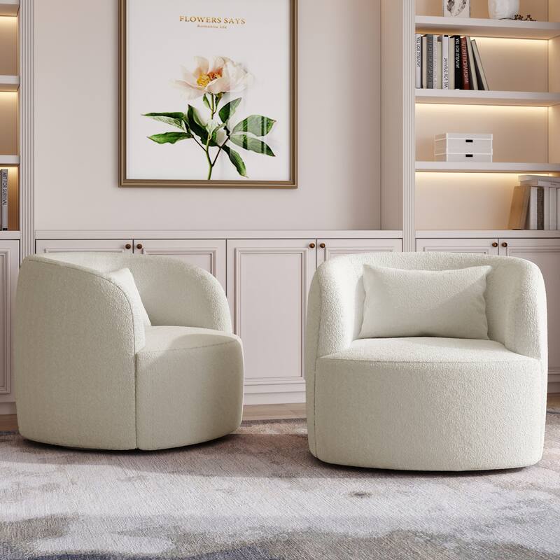 2Set Modern 360-degree Rotation Teddy Barrel Chairs