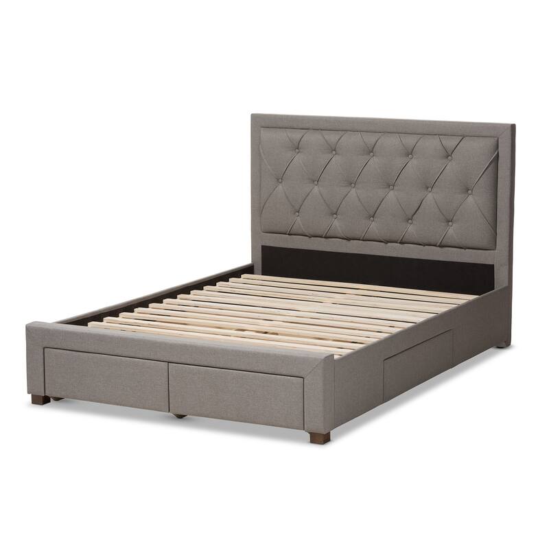 King Size Storage Bed with Headboard - Modern Fabric Upholstered Platform Bed Frame - Grey Bedroom Furniture
