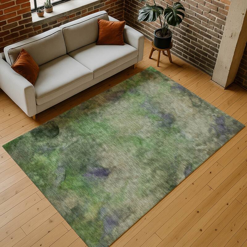 Machine Washable Indoor/ Outdoor Abstract Contemporary Chantille Rug