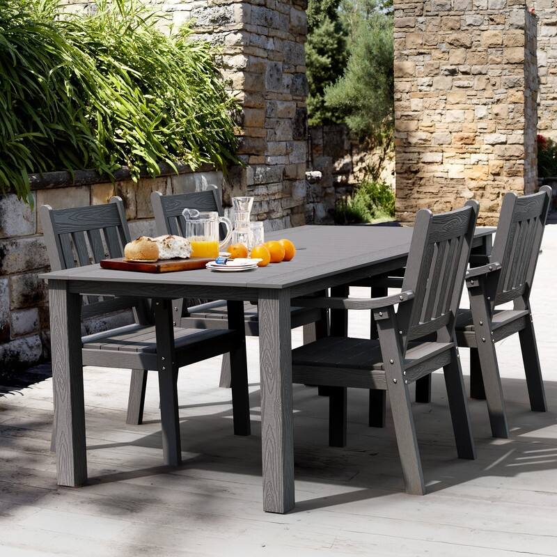 WINSOON 5-Piece HIPS All Weather Outdoor Patio Dining Sets with Umbrella Hole& Aluminum Frame,1-Table 4-Chairs