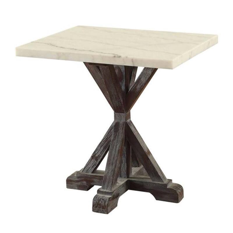 24 in. White and Brown Rectangle Faux Marble End Table, Sturdy Build End Side Table for Living Rooms