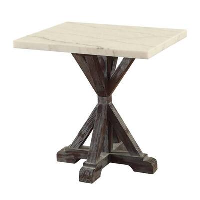 24 in. White and Brown Rectangle Faux Marble End Table, Sturdy Build End Side Table for Living Rooms