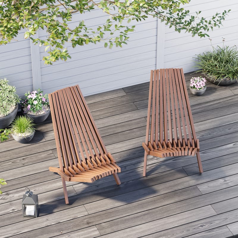 EROMMY 2-Piece Folding Acacia Wood Chairs Set - Standard & Rope Design Patio Chairs for Garden, Camping, Balcony