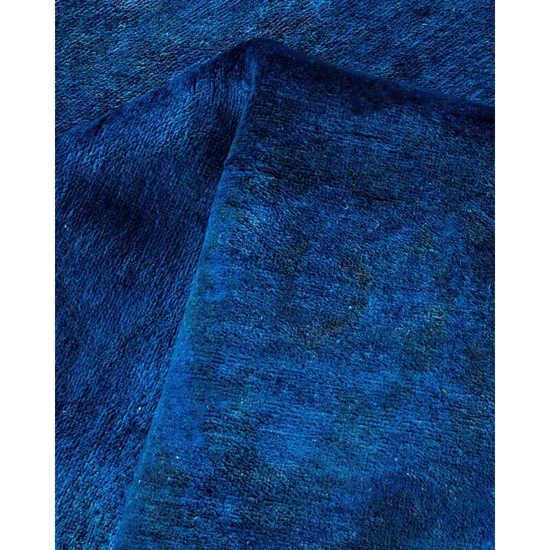 Overton Handknotted Wool Vintage Inspired Contemporary Overdyed Blue Area Rug - 18' 3" x 9' 1"