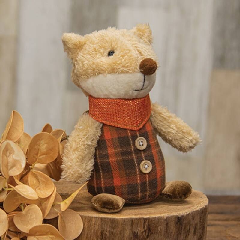 Plush Plaid Fox Sitter Soft Stuffed Animal Toy Decorative Freestanding Home Accent - N/A