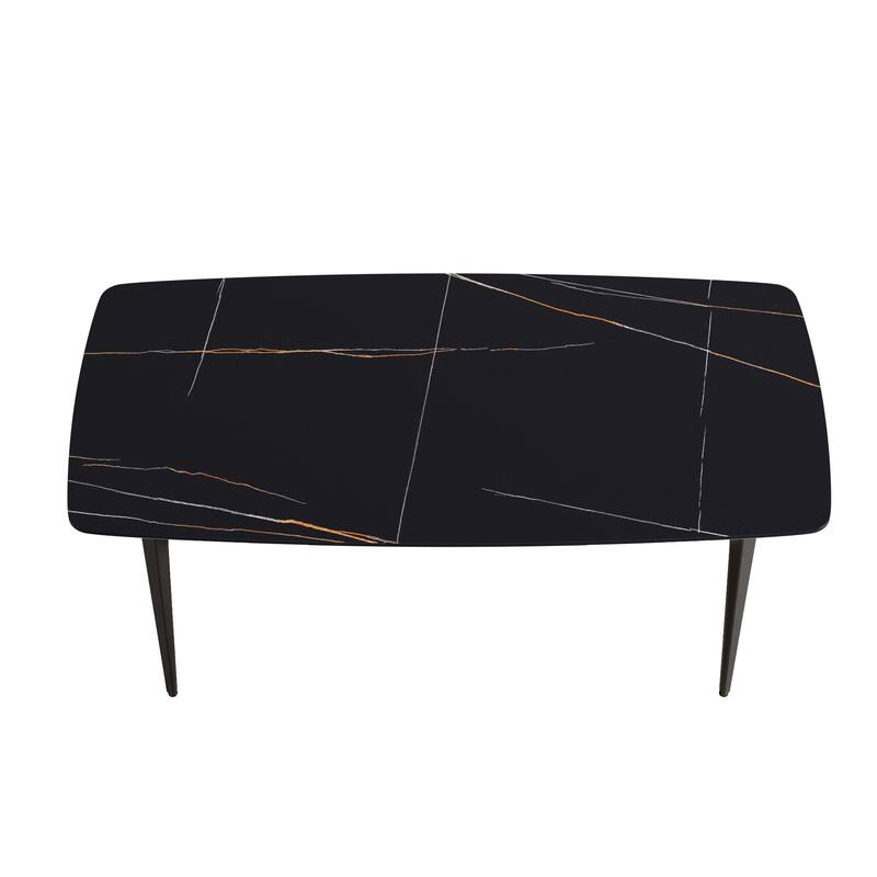 70.87"Modern artificial stone curved black metal leg dining table-can accommodate 6-8 people