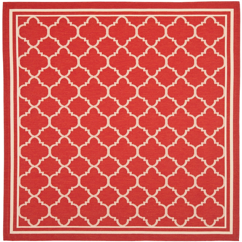 SAFAVIEH Courtyard Kristelle Indoor/ Outdoor Waterproof Patio Backyard Rug - 5'3" Square - Red/Bone