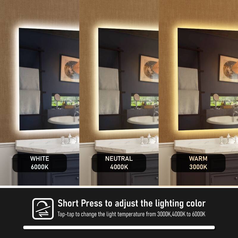 Wall Mounted Back Light Bathroom Frameless LED Mirror With Anti- Fog And Memory Function