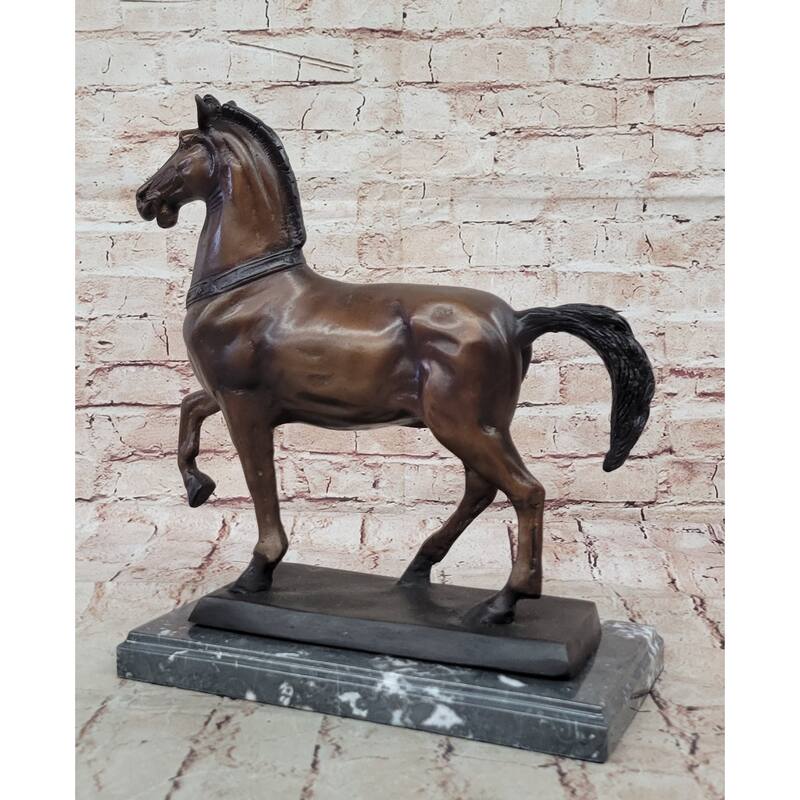 Bronze Horse Sculpture – Elegant Stallion Statue On Marble Base