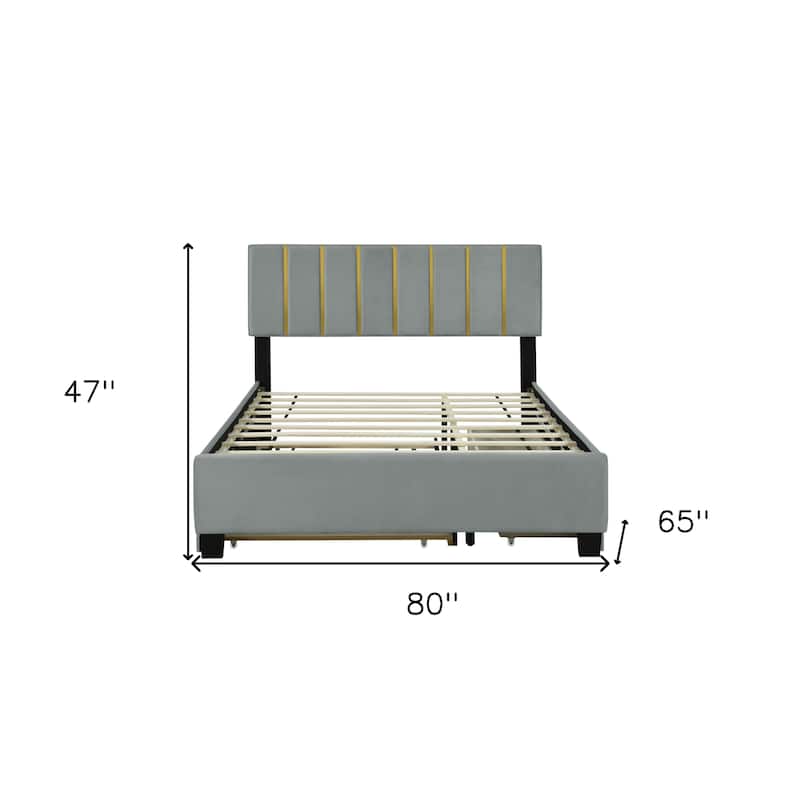 HomeRoots Gray Tufted Velvet Upholstered Queen Bed Frame With Trundle And Drawers