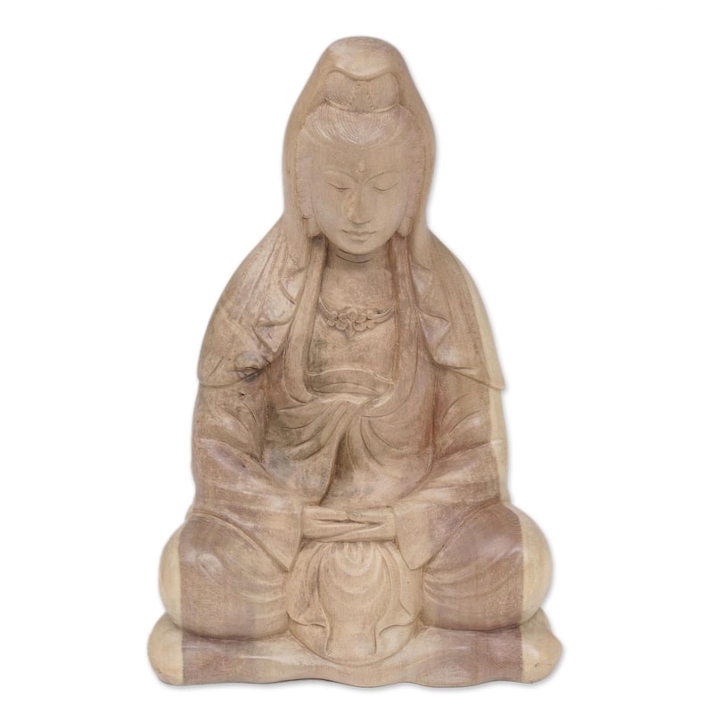 Novica Handmade Kwan Im Meditation Hibiscus Wood Statuette
