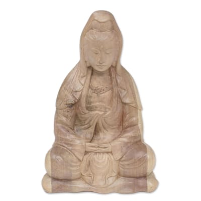 Novica Handmade Kwan Im Meditation Hibiscus Wood Statuette