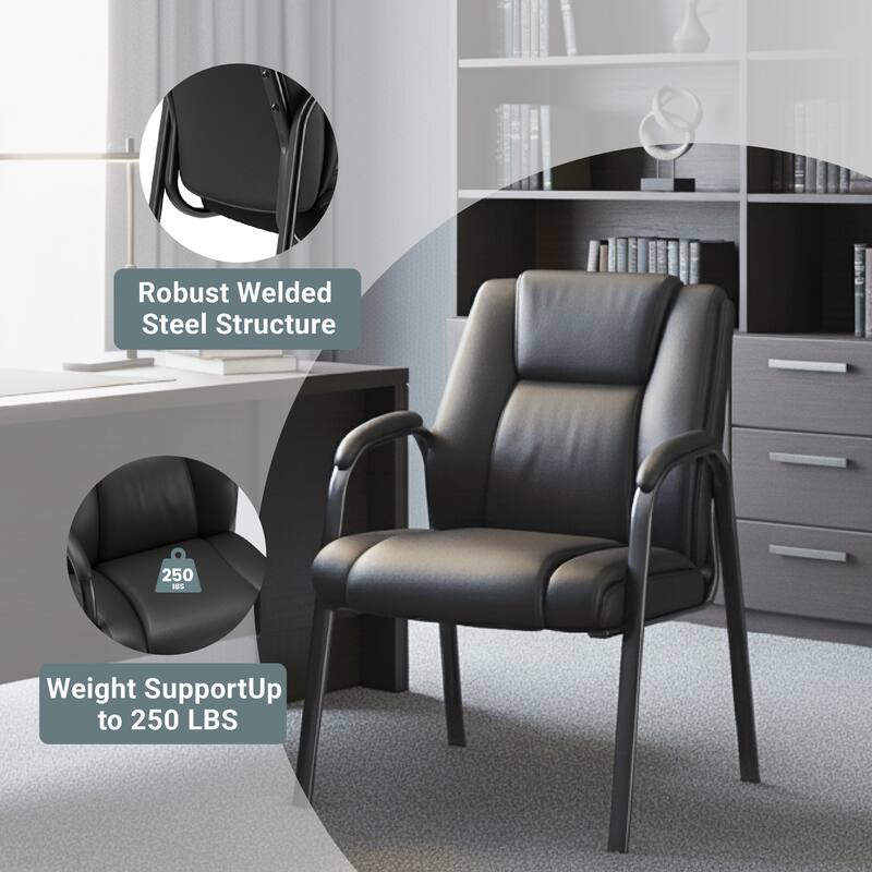 Ergonomic Visitor Chair PU Leather Armrest Steel Frame with Sponge Cushion