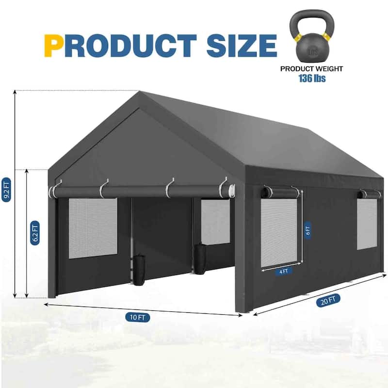 Futzca 12x20 ft Carport Canopy, Waterproof Outdoor Shelter with Sandbags