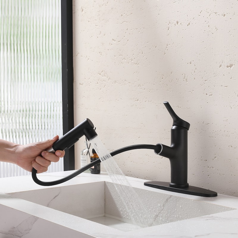 Single Handle Bathroom Sink Faucet with Pull Out Sprayer Stainless Steel Modern 1 Hole Pull Out Bathroom Basin Vanity Faucets