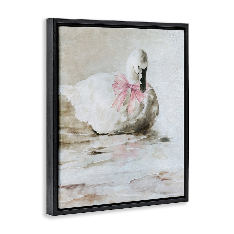 Stupell Charming Duck with Pink Bow Framed Floater Canvas Wall Art Design By Carol Robinson