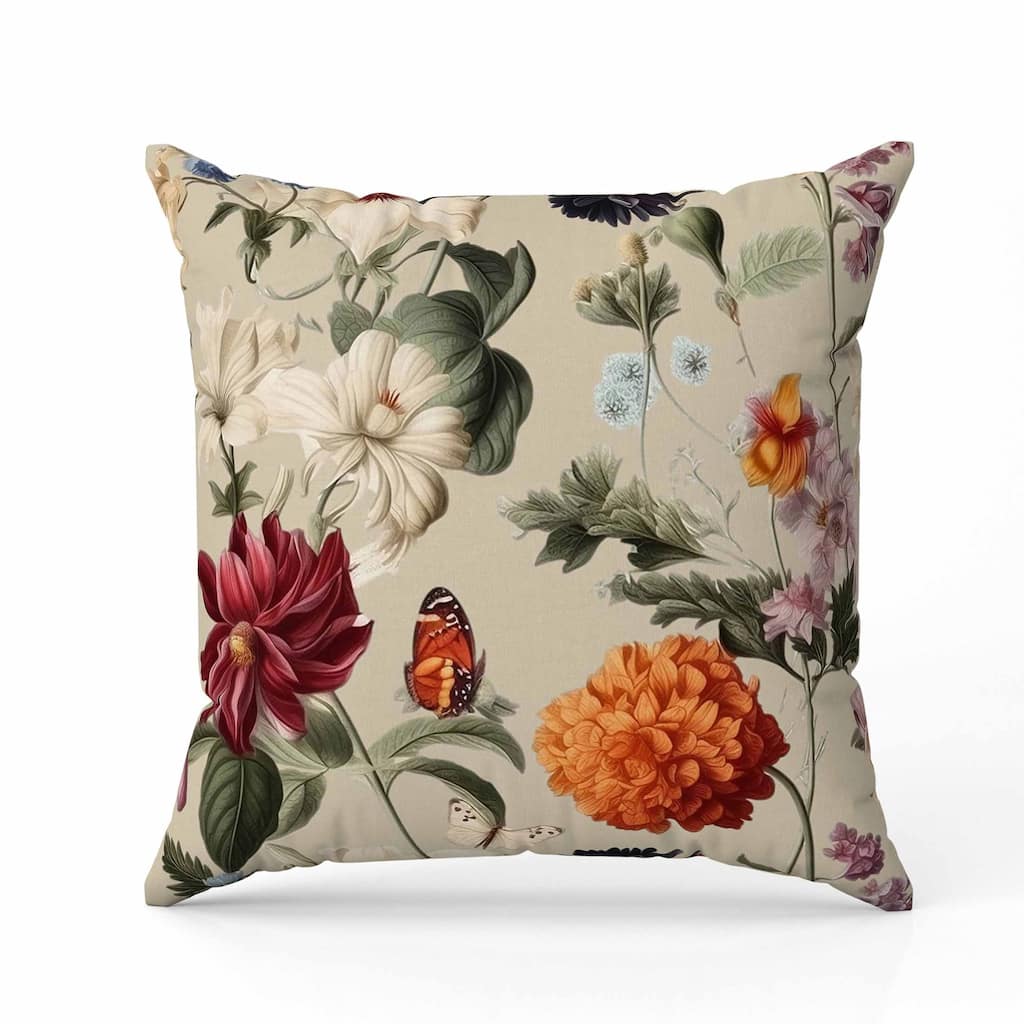 Mixed Flower Delight Faux Suede Reversible Throw Pillow Ivory and Multi