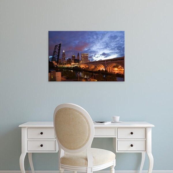 Easy Art Prints Walter Bibikow's 'Cleveland: Downtown View with Detroit Avenue Bridge from the Flats Area' Canvas Art