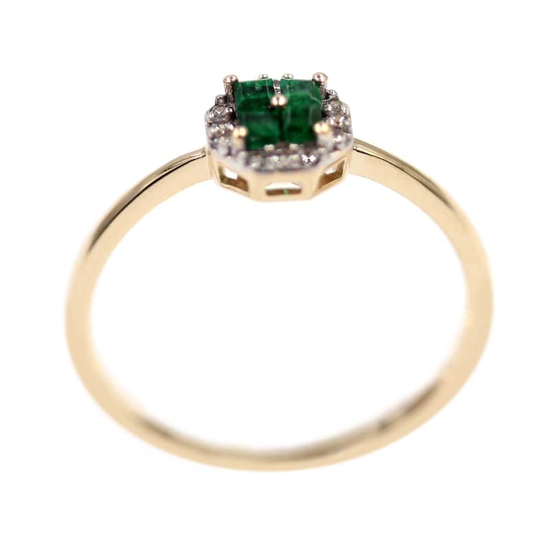 Solid 14k Gold Solitaire Ring-Natural 1.75MM Square Emerald With Diamond H-I Color, I1-I2 Clarity Ring