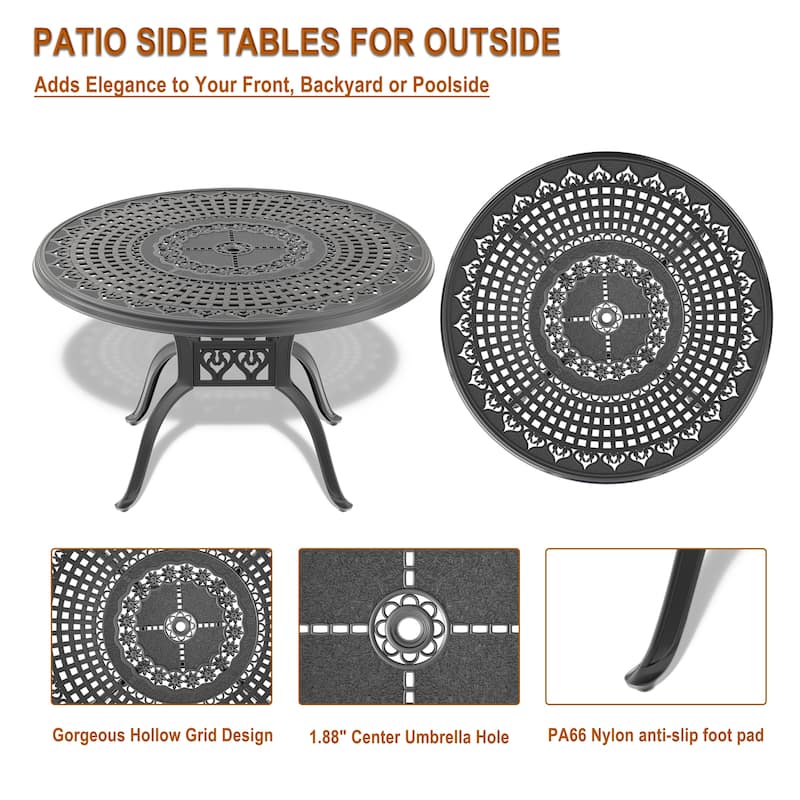 47.24-inch Cast Aluminum Patio Dining Round Table for Balcony, Lawn, Garden, Backyard