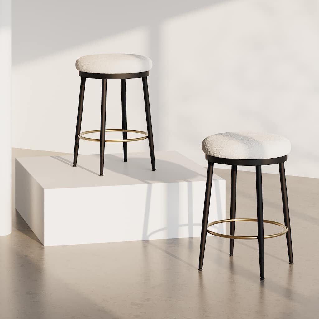 Altrium Modern Upholstered 24.75-Inch Round Backless Counter Stools with Iron Frame (Set of 2) by Christopher Knight Home