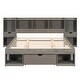 preview thumbnail 9 of 7, Queen Size Solid Pine Wood Platform Kids Bed Frame with Multi-Storage Headboard, Large Drawer, and Open Shelves, Grey