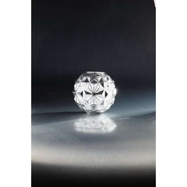 7.5" Silver Colored Geometric Pattern Glass Bowl Candle Holder - N/A