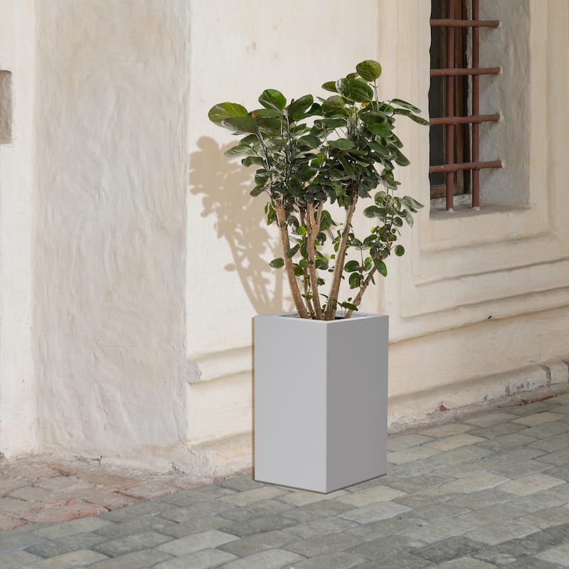 Kante 28" Tall Rectangular Pure White Concrete Metal Indoor Outdoor Planter Pots w/ Drainage Hole