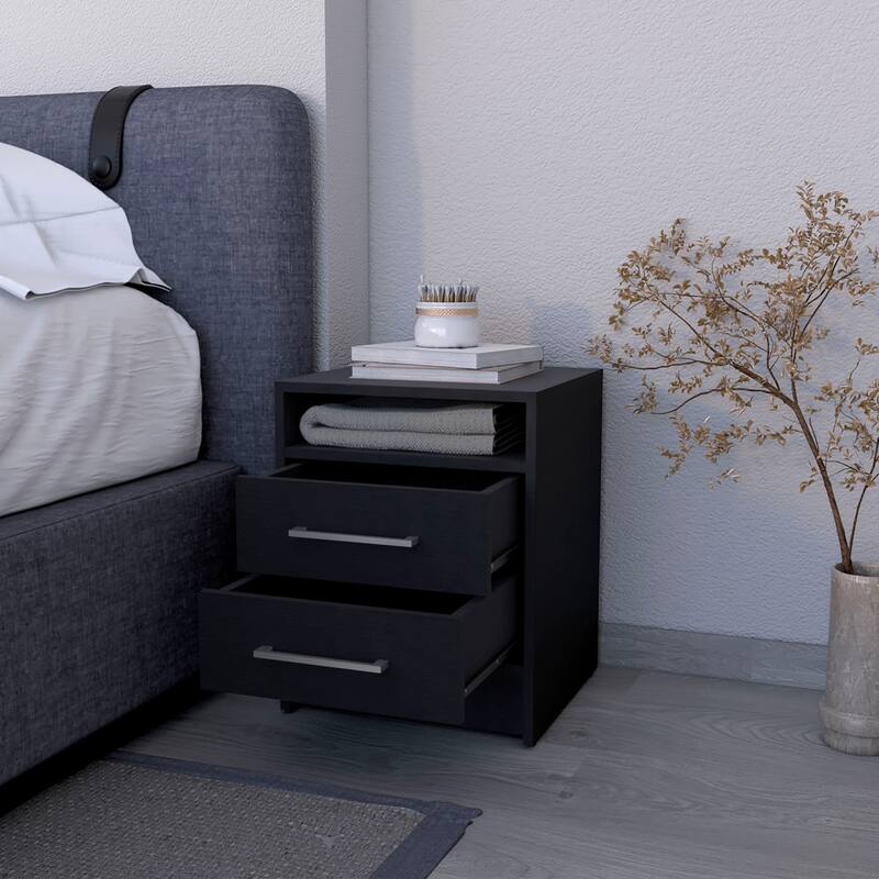 Elegant 2-Drawer Nightstand with Open Shelf for Extra Storage