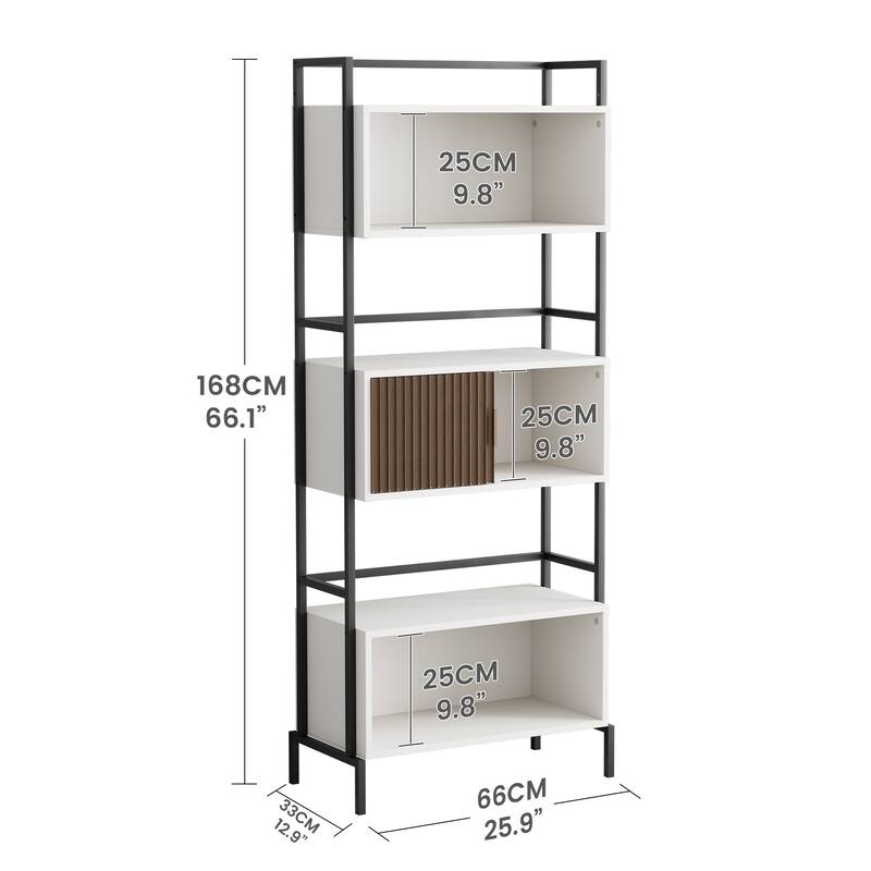 5-Tier Multifunctional Storage Shelf, Closed Back Cabinet with A Sliding Door