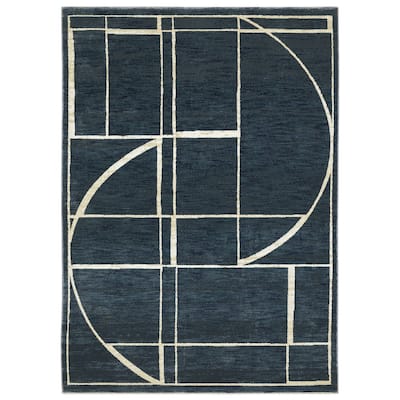 Style Haven Raphael Geometric Blue/ Ivory Mixed Pile Area Rug