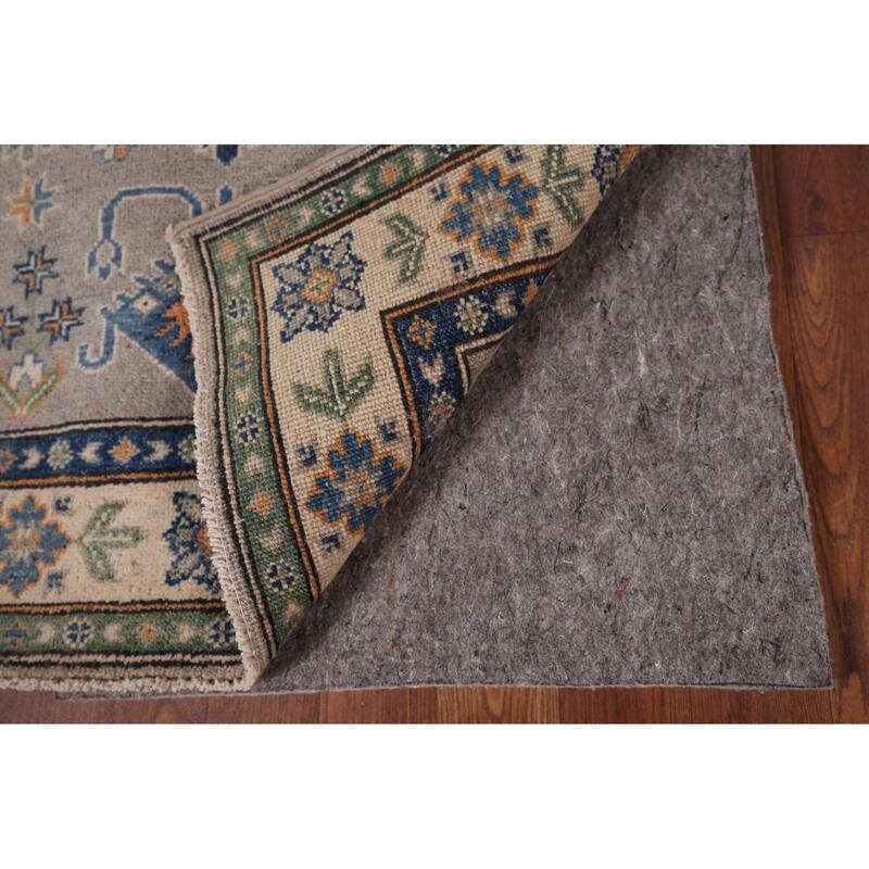 Geometric Kazak Foyer Rug Handmade Grey Wool Carpet - 2'9" x 4'0"