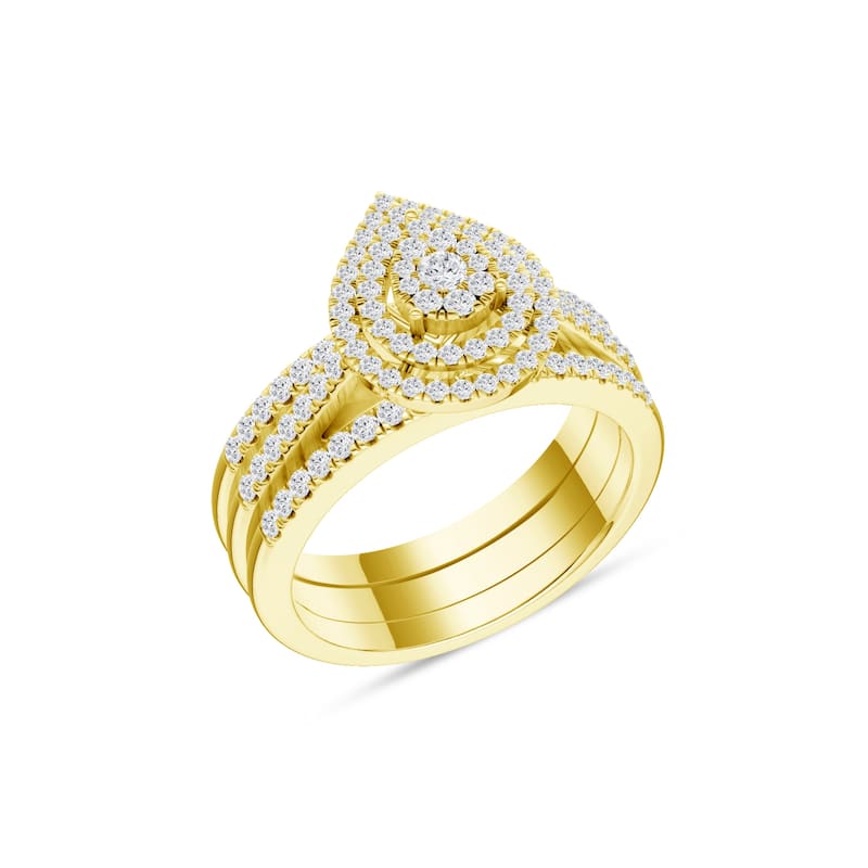 5/8Ct TDW Diamond Pear Shaped Cluster Halo Bridal Set in 10K Yellow Gold for Women