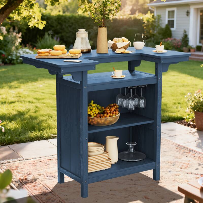 HDPE Indoor/Outdoor Bar Table with Storage Shelves - Navy