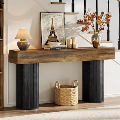 Farmhouse Console Table with Sturdy Half Cylindrical Legs