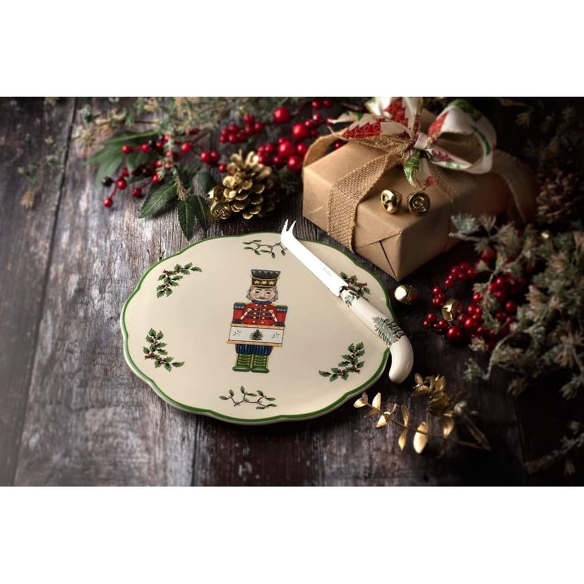 Spode Christmas Tree Nutcracker Cheese Plate with Knife - Bed Bath ...